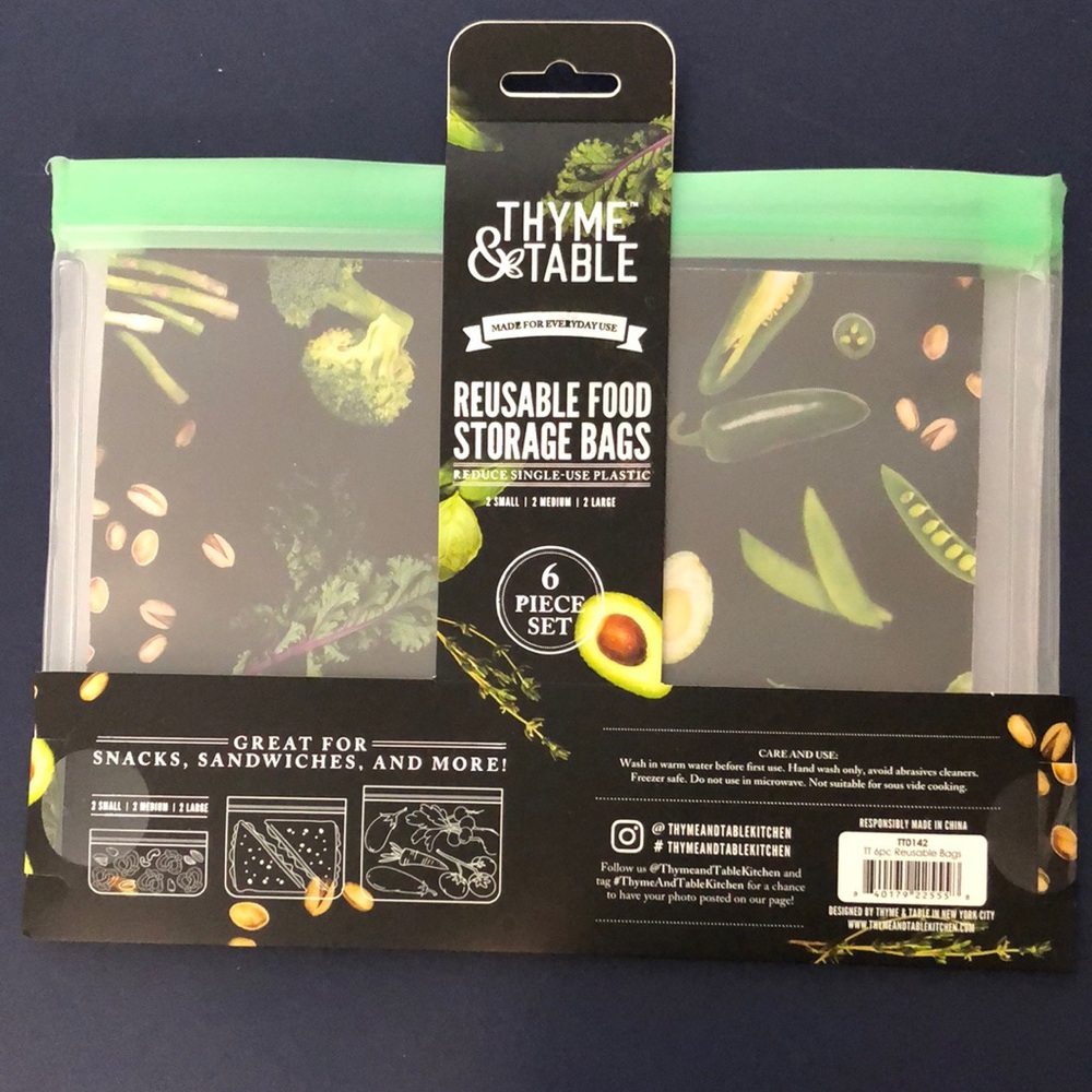 Reusable food storage bags. Set of 6.